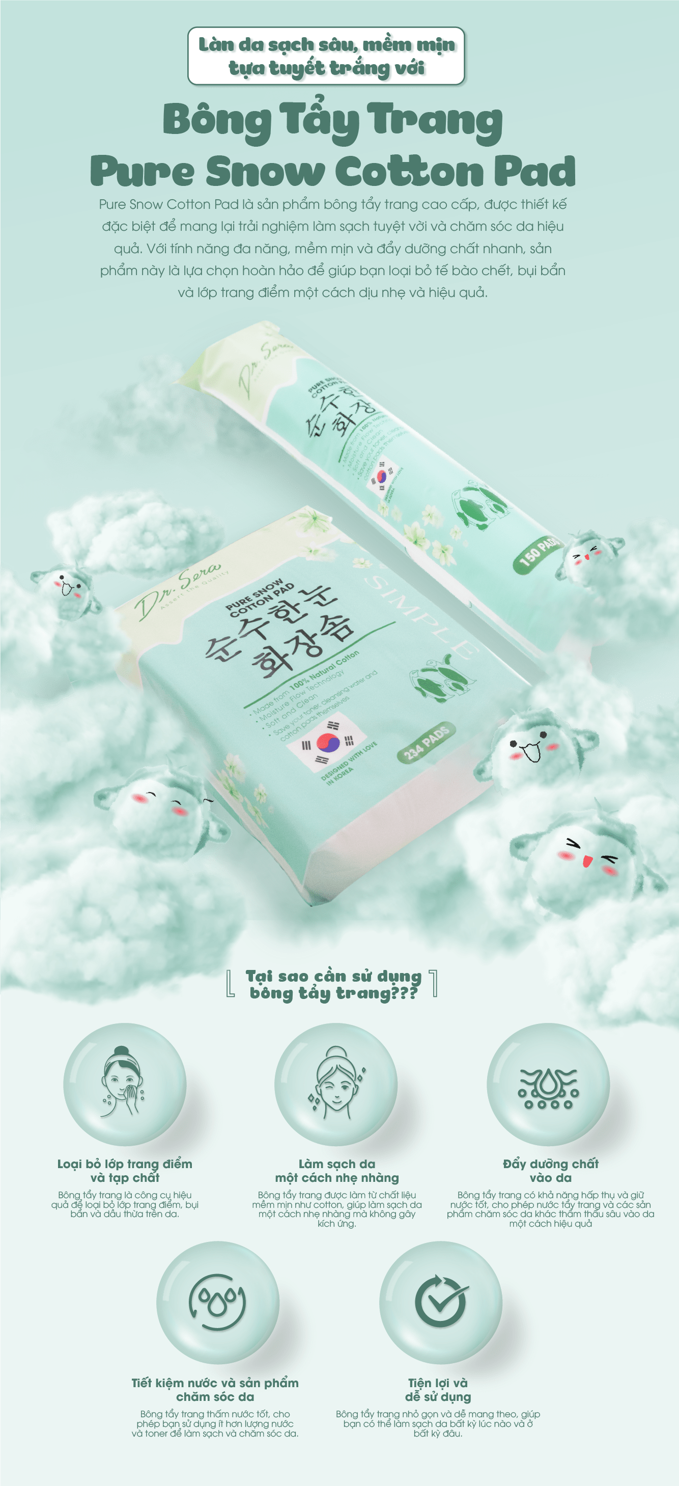 Bông Tẩy Trang Dr.Sera Pure Snow Cotton Pad (234 miếng) – Juka Beauty
